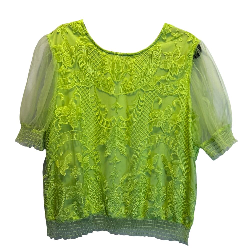 Cato Plus Lime Green Lace Mesh Puff Sleeve Blouse Top NWT Size 18/20 Cottagecore
